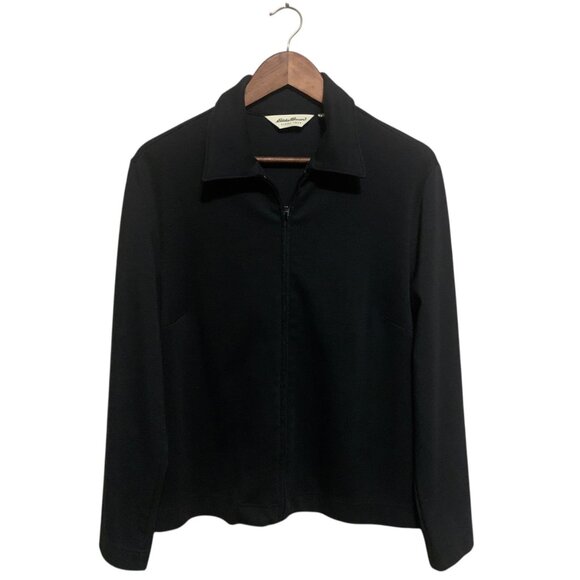 VTG Eddie Bauer Women's Jacket Black Softshell Lightweight Zip-up Sz M  Preppy - Picture 1 of 16
